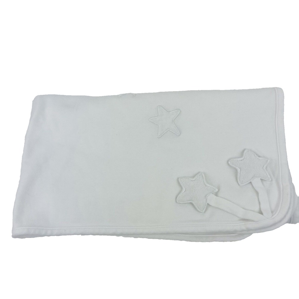 Vintage 2000 Gymboree Applique Embroidered Star Baby Blanket Solid White 2-ply